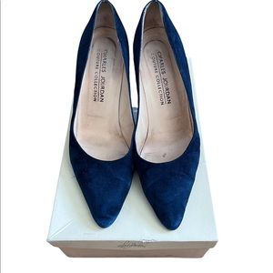 Charles Jourdan Malibu Velour Marine Heels Size 7.5